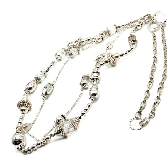 Silver-Tone Double-Strand Beaded Long Chain Necklace 38" - Boho Statement - Picture 8 of 16